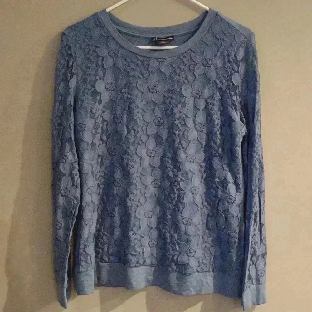 Adrianna Papell‎ women's Medium Lace Front Blue Long sSeeve Top